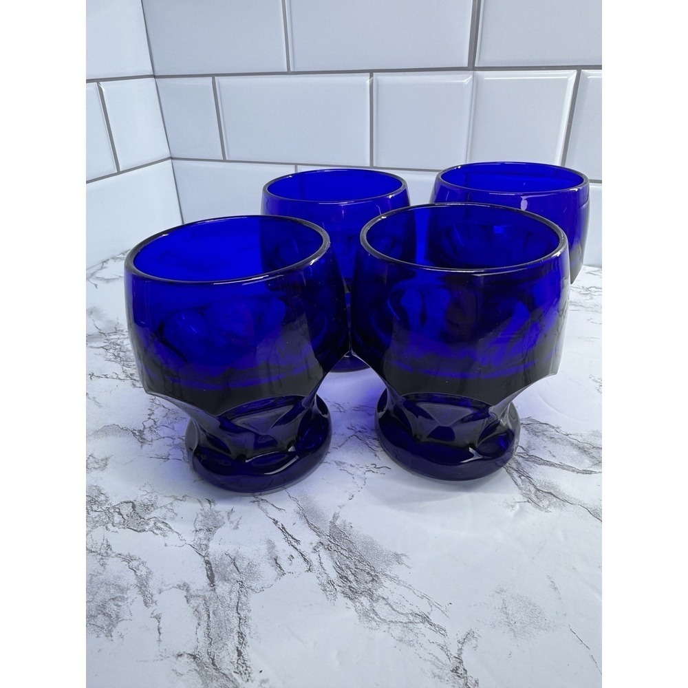 Vintage Set of  Georgian Honeycomb Cobalt Blue Glass Juice Tumblers, juice g...